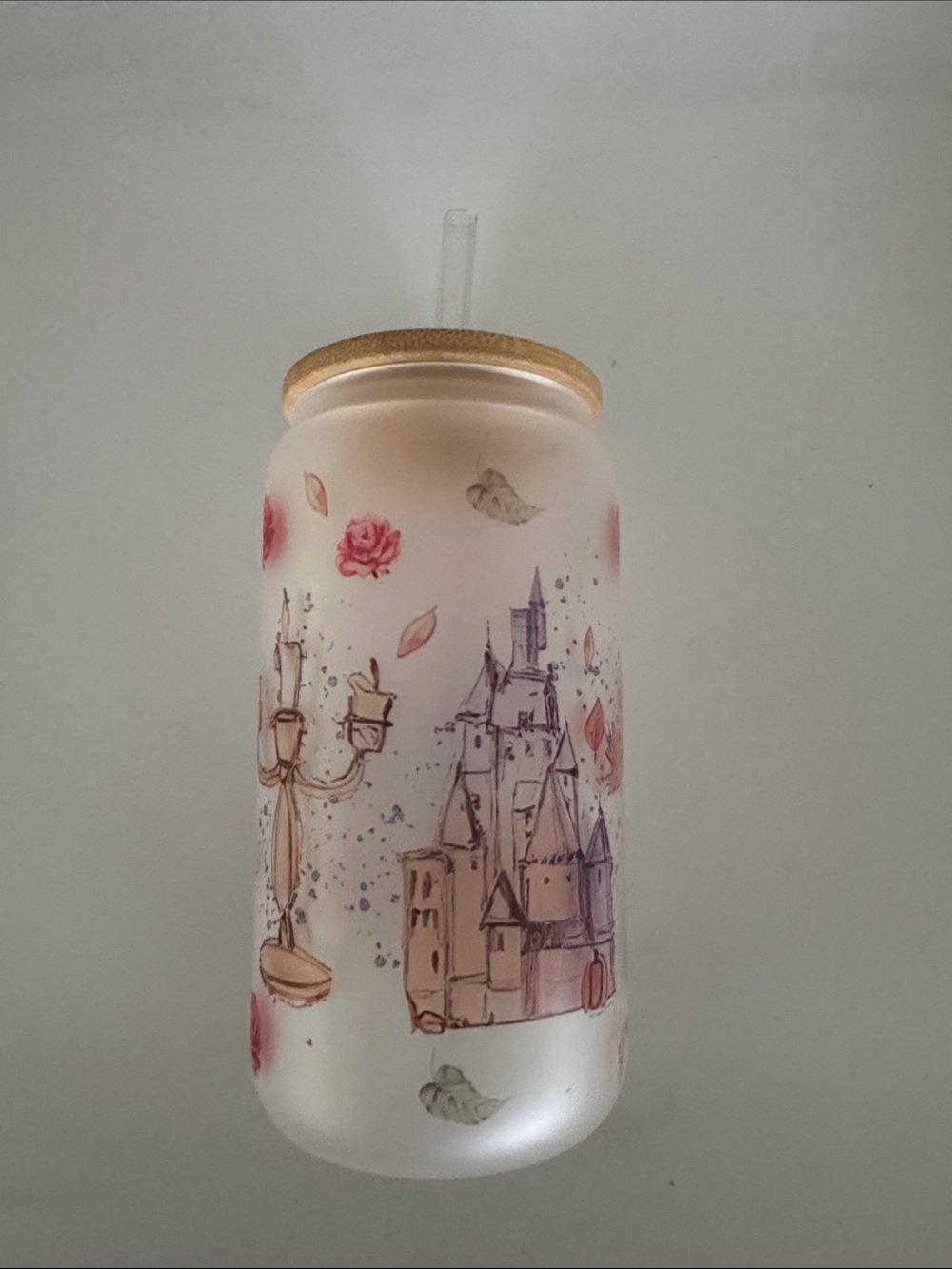 Handmade Frosted Glass Tumbler with Straw 
NWOT